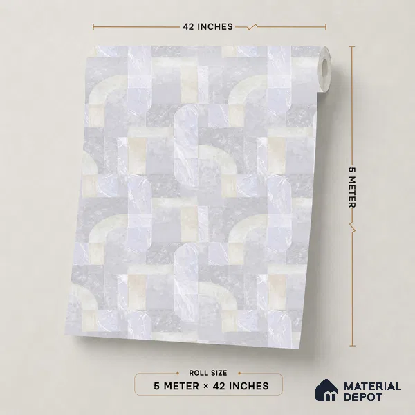 OR03-1 | White & Lavender Marble Block Mosaic PVC Patterned Wallpaper - 5 Meter x 42 Inch, 57 Sq. Ft. (Min. 15% Wastage)