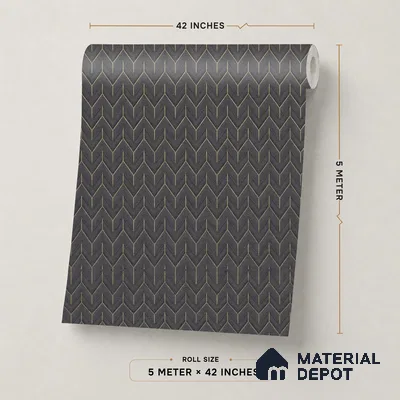 OR04-6 | Charcoal Grey Herringbone PVC Patterned Wallpaper - 5 Meter x 42 Inch, 57 Sq. Ft. (Min. 15% Wastage)