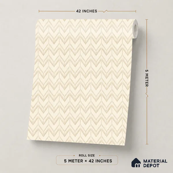 OR04-1 | Cream Herringbone PVC Patterned Wallpaper - 5 Meter x 42 Inch, 57 Sq. Ft. (Min. 15% Wastage)