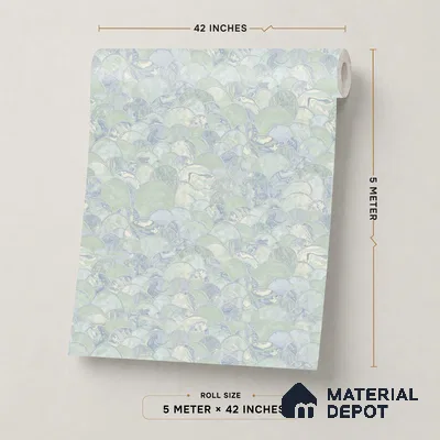 OR06-3 | Sage Green Scallop Fan Mosaic PVC Patterned Wallpaper - 5 Meter x 42 Inch, 57 Sq. Ft. (Min. 15% Wastage)