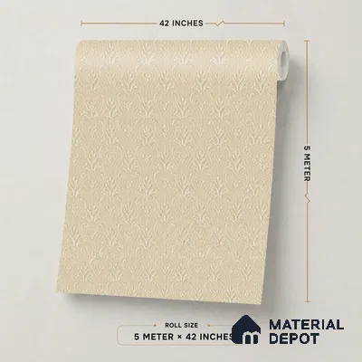 OR07-3 | Beige Leaf Damask PVC Patterned Wallpaper - 5 Meter x 42 Inch, 57 Sq. Ft. (Min. 15% Wastage)