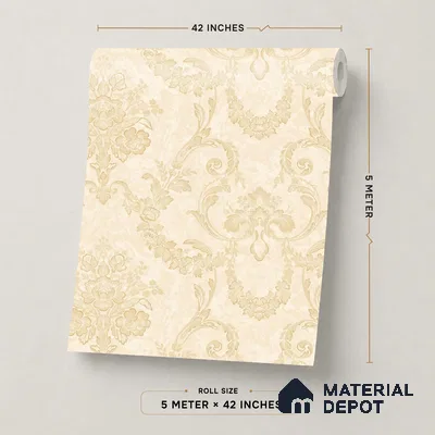 OR08-3 | Cream Gold Soft Scroll Damask PVC Patterned Wallpaper - 5 Meter x 42 Inch, 57 Sq. Ft. (Min. 15% Wastage)