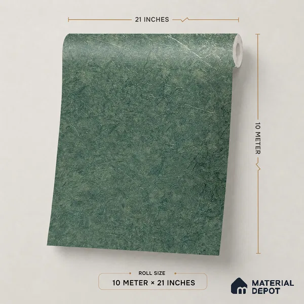 Z1003-8 | Green Crumpled Paper PVC Textured Wallpaper - 10 Meter x 21 Inch, 57 Sq. Ft. (Min. 15% Wastage)