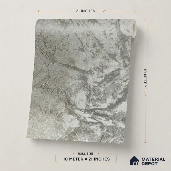 Z1004-5 | Grey Crackled Foil PVC Textured Wallpaper - 10 Meter x 21 Inch, 57 Sq. Ft. (Min. 15% Wastage)