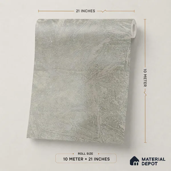 Z1004-7 | Grey Crackled Foil PVC Textured Wallpaper - 10 Meter x 21 Inch, 57 Sq. Ft. (Min. 15% Wastage)