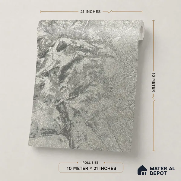 Z1004-4 | Grey Crackled Foil PVC Textured Wallpaper - 10 Meter x 21 Inch, 57 Sq. Ft. (Min. 15% Wastage)