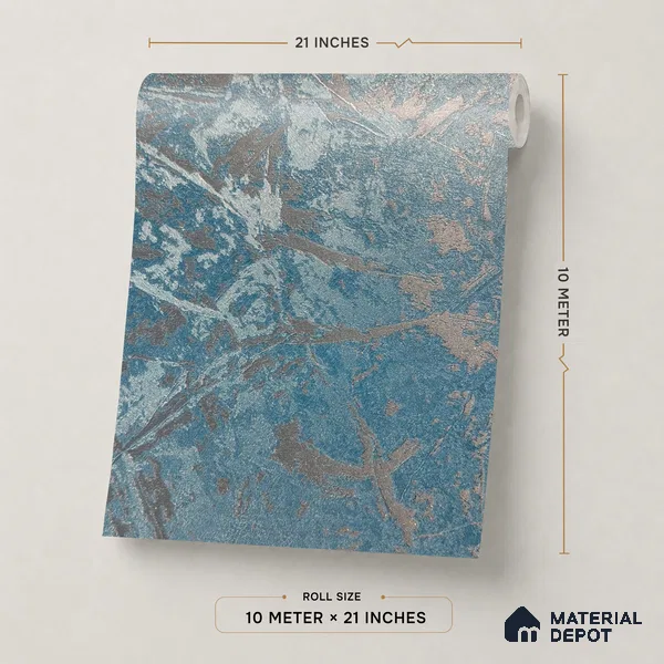Z1004-8 | Teal Crackled Foil PVC Textured Wallpaper - 10 Meter x 21 Inch, 57 Sq. Ft. (Min. 15% Wastage)