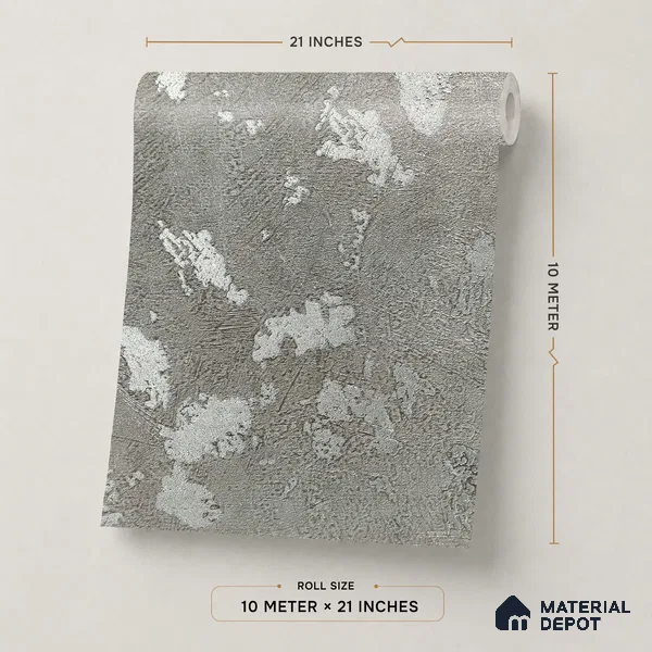 Z1000-8 | Grey Foil Patches PVC Textured Wallpaper - 10 Meter x 21 Inch, 57 Sq. Ft. (Min. 15% Wastage)