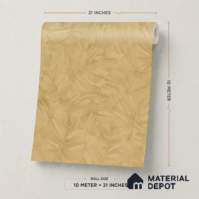 A67602 | Gold Feather Leaves Floral Wallpaper - 10 Meter x 21 Inches, 57.37 Sq. Ft. (Min. 15% Wastage)