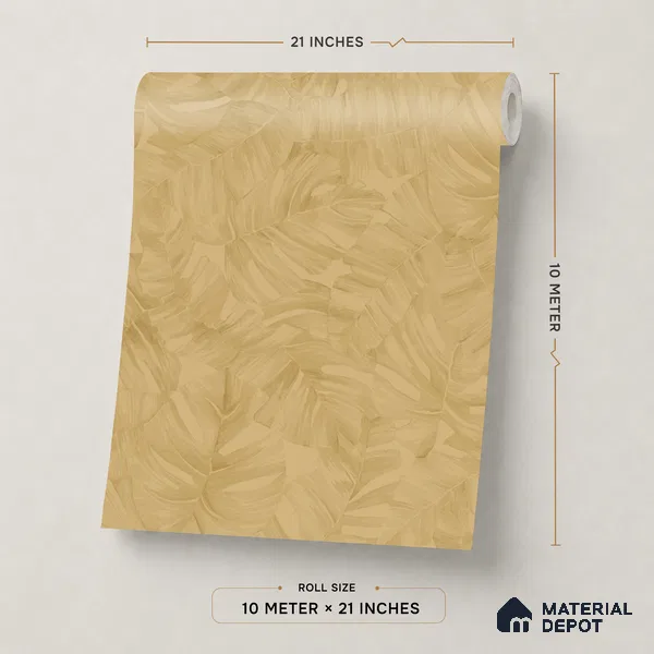 A67602 | Gold Feather Leaves Floral Wallpaper - 10 Meter x 21 Inches, 57.37 Sq. Ft. (Min. 15% Wastage)