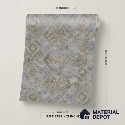 WP1334 | Grey & Gold Diamond Trellis Patterned Wallpaper - 9.5 Meter x 21 Inches, 55 Sq. Ft. (Min. 15% Wastage)