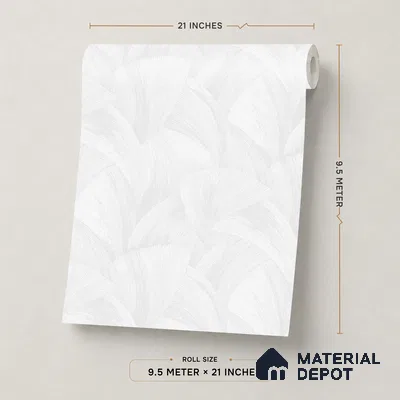 WP1316 | White Feather Leaf Patterned Wallpaper - 9.5 Meter x 21 Inches, 55 Sq. Ft. (Min. 15% Wastage)