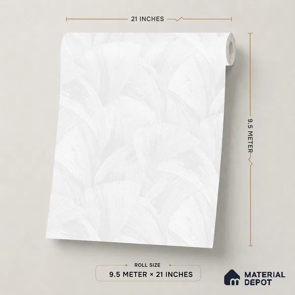 WP1316 | White Feather Leaf Patterned Wallpaper - 9.5 Meter x 21 Inches, 55 Sq. Ft. (Min. 15% Wastage)