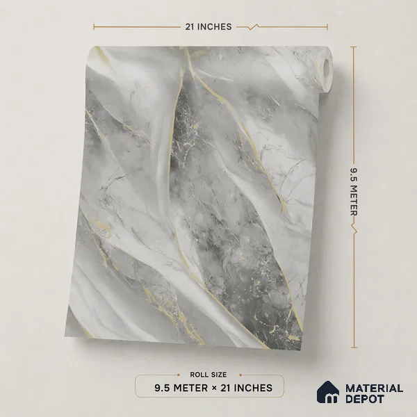 WP1301 | 9.5 Meter x 21 Inches Marble Look Wallpaper - 55 Sq. Ft. | Minimum 10% wastage during installation
