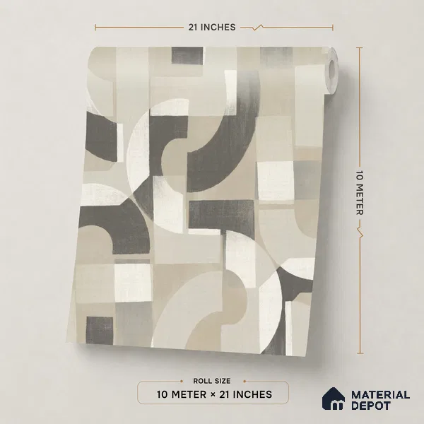 A76002 | Grey & Beige Circle Block Abstract Look Wallpaper 10 Meter x 21 Inches - 57.37 Sq. Ft. | Minimum 15% wastage during installation
