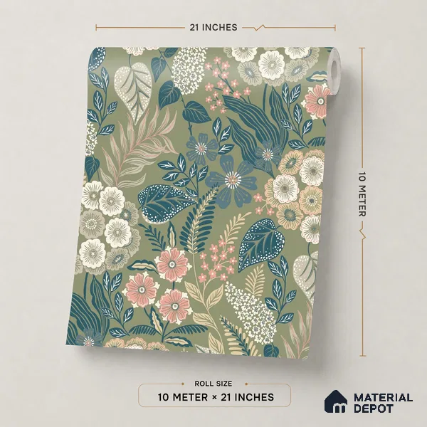 A76603 | 10 Meter x 21 Inches Florals Look Wallpaper - 57.37 Sq. Ft. | Minimum 15% wastage during installation