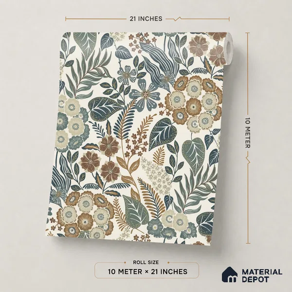 A76601 | 10 Meter x 21 Inches Florals Look Wallpaper - 57.37 Sq. Ft. | Minimum 15% wastage during installation