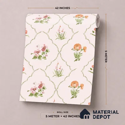 81402-2 | Blush Pink Floral Trellis Patterned Wallpaper - 5 Meter x 42 Inch, 57 Sq. Ft.