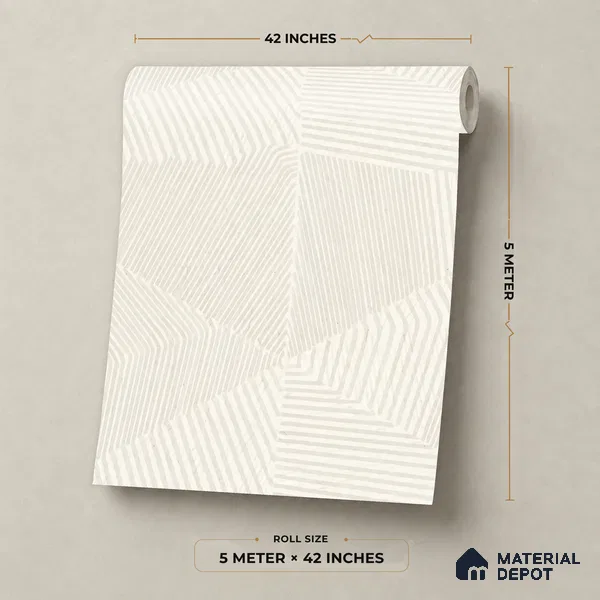 81413-1 | Cream Line Facet Texture Patterned Wallpaper - 5 Meter x 42 Inch, 57 Sq. Ft.