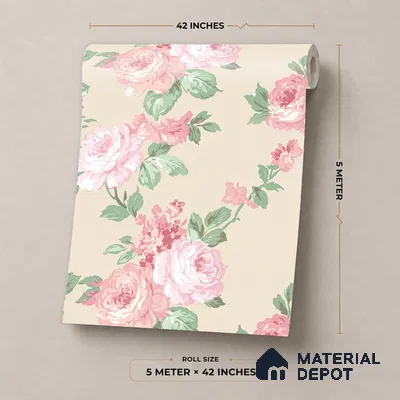 81398-3 | Peach Pink Rose Trail Floral Wallpaper - 5 Meter x 42 Inch, 57 Sq. Ft.