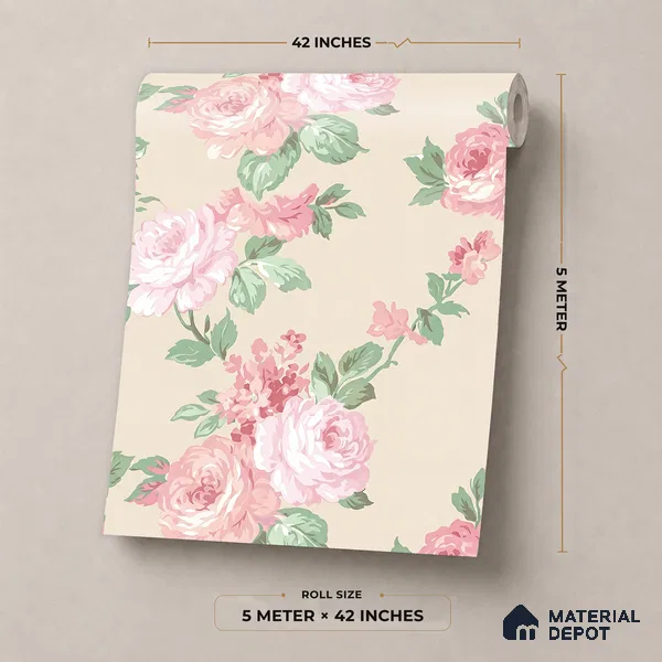 81398-3 | Peach Pink Rose Trail Floral Wallpaper - 5 Meter x 42 Inch, 57 Sq. Ft.