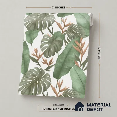 M15-1 | Sage Monstera Bird Paradise Floral Wallpaper - 10 Meter x 21 Inches, 57.37 Sq. Ft. (Min. 15% Wastage)