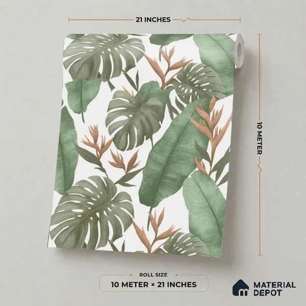M15-1 | Sage Monstera Bird Paradise Floral Wallpaper - 10 Meter x 21 Inches, 57.37 Sq. Ft. (Min. 15% Wastage)