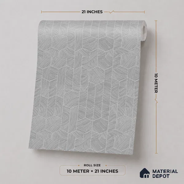 M4-1 | Warm Grey Leaf Herringbone Texture Patterned Wallpaper - 10 Meter x 21 Inches, 57.37 Sq. Ft. (Min. 15% Wastage)