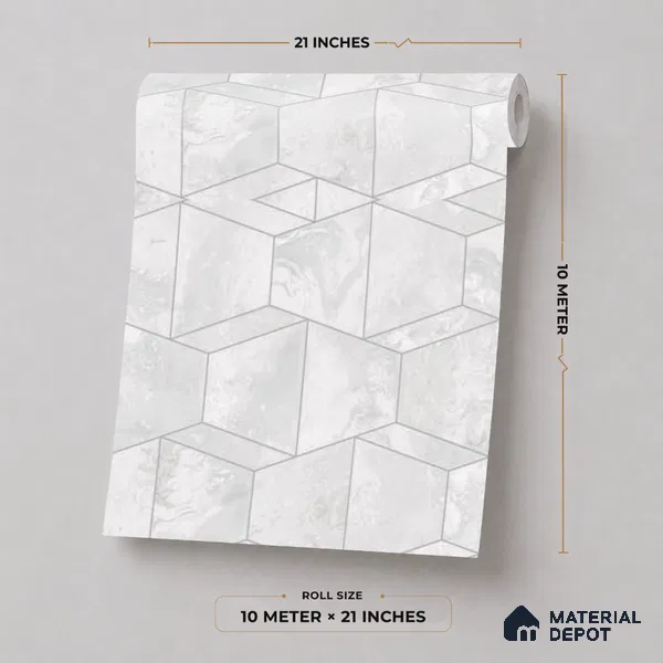 M5-2 | Silver Grey Hexagon Mosaic Geometric Wallpaper - 10 Meter x 21 Inches, 57.37 Sq. Ft. (Min. 15% Wastage)