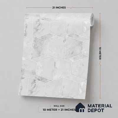 M5-3 | Silver Grey Marble Diamond Geometric Wallpaper - 10 Meter x 21 Inches, 57.37 Sq. Ft. (Min. 15% Wastage)