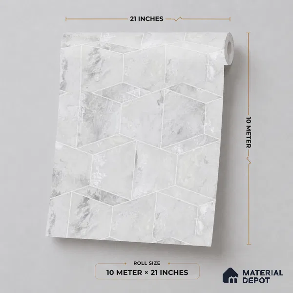 M5-3 | Silver Grey Marble Diamond Geometric Wallpaper - 10 Meter x 21 Inches, 57.37 Sq. Ft. (Min. 15% Wastage)