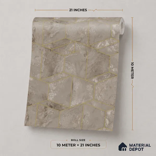 M5-4 | Taupe Marble Mosaic Geometric Wallpaper - 10 Meter x 21 Inches, 57.37 Sq. Ft. (Min. 15% Wastage)