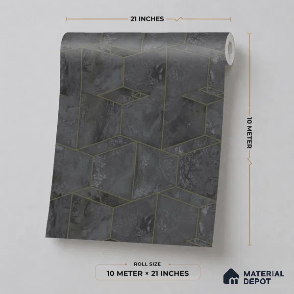 M5-1 | Black Marble Mosaic Geometric Wallpaper - 10 Meter x 21 Inches, 57.37 Sq. Ft. (Min. 15% Wastage)