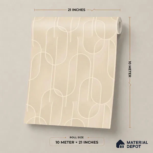 M9-3 | Warm Beige Ribbon Loop Patterned Wallpaper - 10 Meter x 21 Inches, 57.37 Sq. Ft. (Min. 15% Wastage)