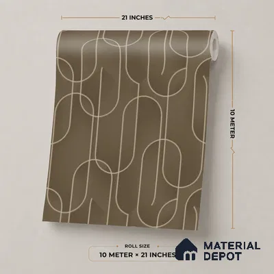 M9-4 | Chestnut Brown Ribbon Loop Patterned Wallpaper - 10 Meter x 21 Inches, 57.37 Sq. Ft. (Min. 15% Wastage)