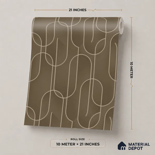 M9-4 | Chestnut Brown Ribbon Loop Patterned Wallpaper - 10 Meter x 21 Inches, 57.37 Sq. Ft. (Min. 15% Wastage)