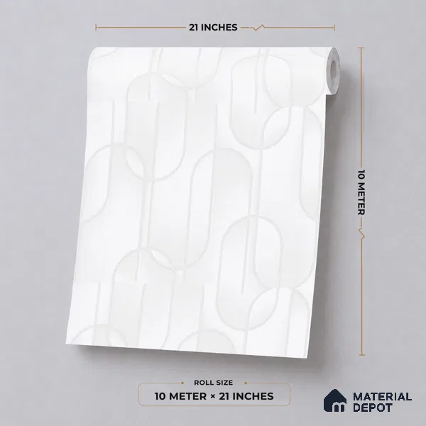 M9-6 | Off-White Ribbon Loop Patterned Wallpaper - 10 Meter x 21 Inches, 57.37 Sq. Ft. (Min. 15% Wastage)