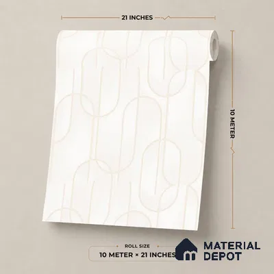 M9-1 | Cream & Gold Ribbon Loop Patterned Wallpaper - 10 Meter x 21 Inches, 57.37 Sq. Ft. (Min. 15% Wastage)
