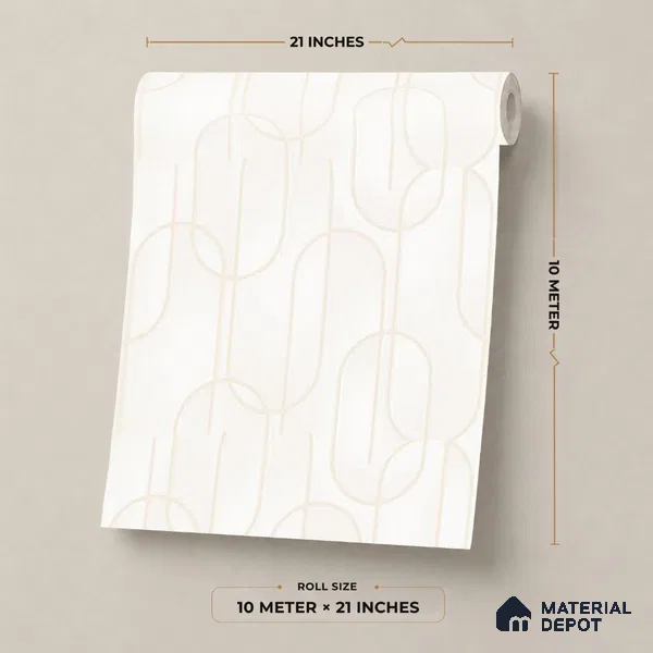 M9-1 | Cream & Gold Ribbon Loop Patterned Wallpaper - 10 Meter x 21 Inches, 57.37 Sq. Ft. (Min. 15% Wastage)