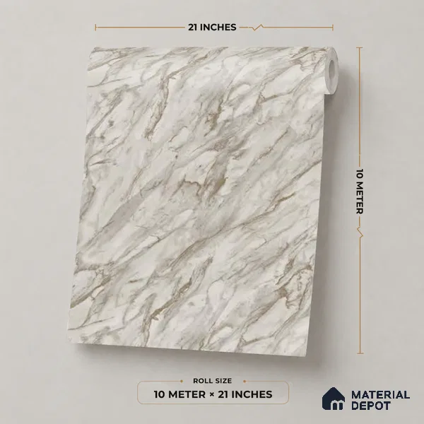 M11-3 | 10 Meter x 21 Inches Marble Look Wallpaper - 57.37 Sq. Ft. | Minimum 10% wastage during installation