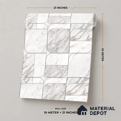 M21-3 | White Brown Vein Tile Grid Patterned Wallpaper - 10 Meter x 21 Inches, 57.37 Sq. Ft. (Min. 15% Wastage)