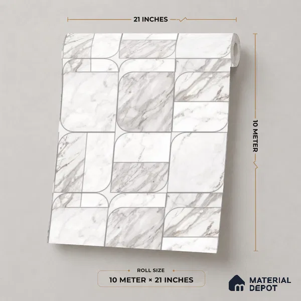 M21-3 | White Brown Vein Tile Grid Patterned Wallpaper - 10 Meter x 21 Inches, 57.37 Sq. Ft. (Min. 15% Wastage)