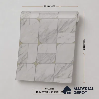 M21-4 | Grey Marble Rounded Tile Grid Patterned Wallpaper - 10 Meter x 21 Inches, 57.37 Sq. Ft. (Min. 15% Wastage)