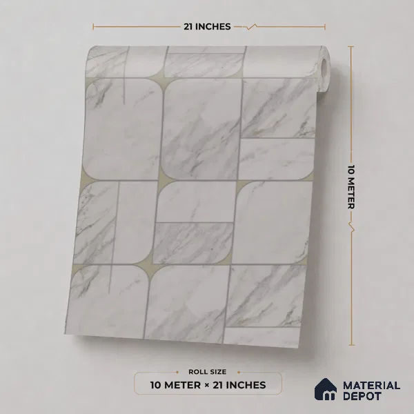 M21-4 | Grey Marble Rounded Tile Grid Patterned Wallpaper - 10 Meter x 21 Inches, 57.37 Sq. Ft. (Min. 15% Wastage)