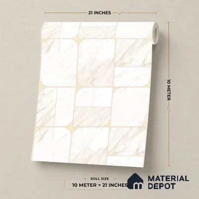 M21-1 | White & Gold Marble Tile Grid Patterned Wallpaper - 10 Meter x 21 Inches, 57.37 Sq. Ft. (Min. 15% Wastage)