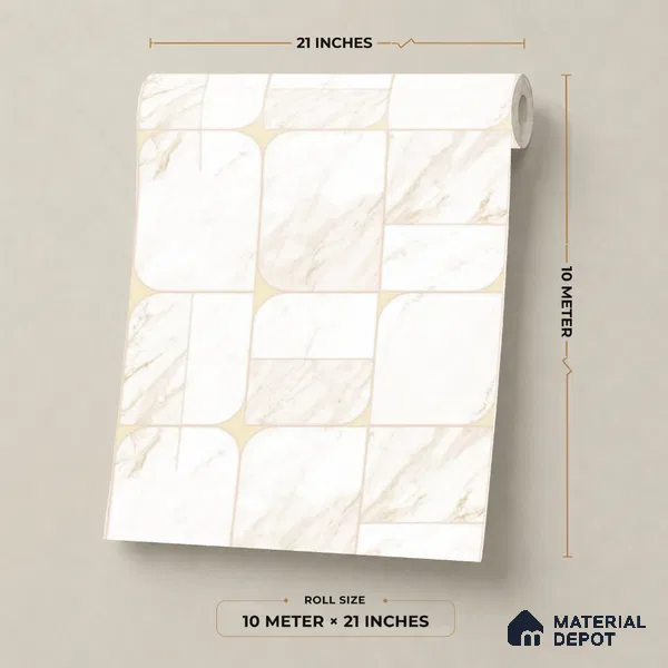 M21-1 | White & Gold Marble Tile Grid Patterned Wallpaper - 10 Meter x 21 Inches, 57.37 Sq. Ft. (Min. 15% Wastage)