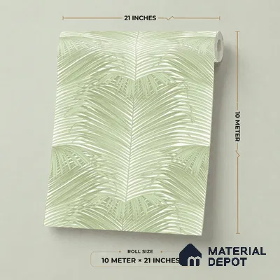 M13-1 | Green Fan Palm Textured Wallpaper - 10 Meter x 21 Inches, 57.37 Sq. Ft. (Min. 15% Wastage)