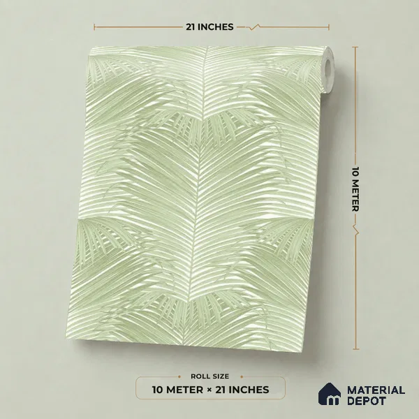 M13-1 | Green Fan Palm Textured Wallpaper - 10 Meter x 21 Inches, 57.37 Sq. Ft. (Min. 15% Wastage)