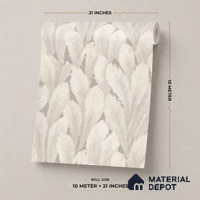 M18-4 | Greige Feather Plume Floral Wallpaper - 10 Meter x 21 Inches, 57.37 Sq. Ft. (Min. 15% Wastage)