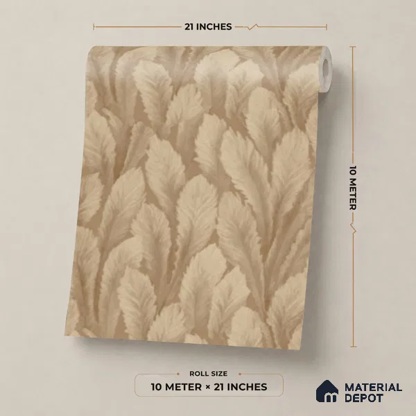 M18-5 | Brown Feather Plume Floral Wallpaper - 10 Meter x 21 Inches, 57.37 Sq. Ft. (Min. 15% Wastage)